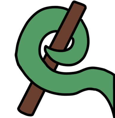  a green tail or tentacle holding a stick